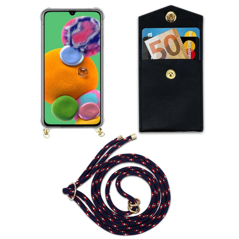 Cadorabo Handy Kette kompatibel mit Samsung Galaxy A90 5G Silikon Schutzhülle mit Gold Ringen, Kordel Band und abnehmbarem Etui