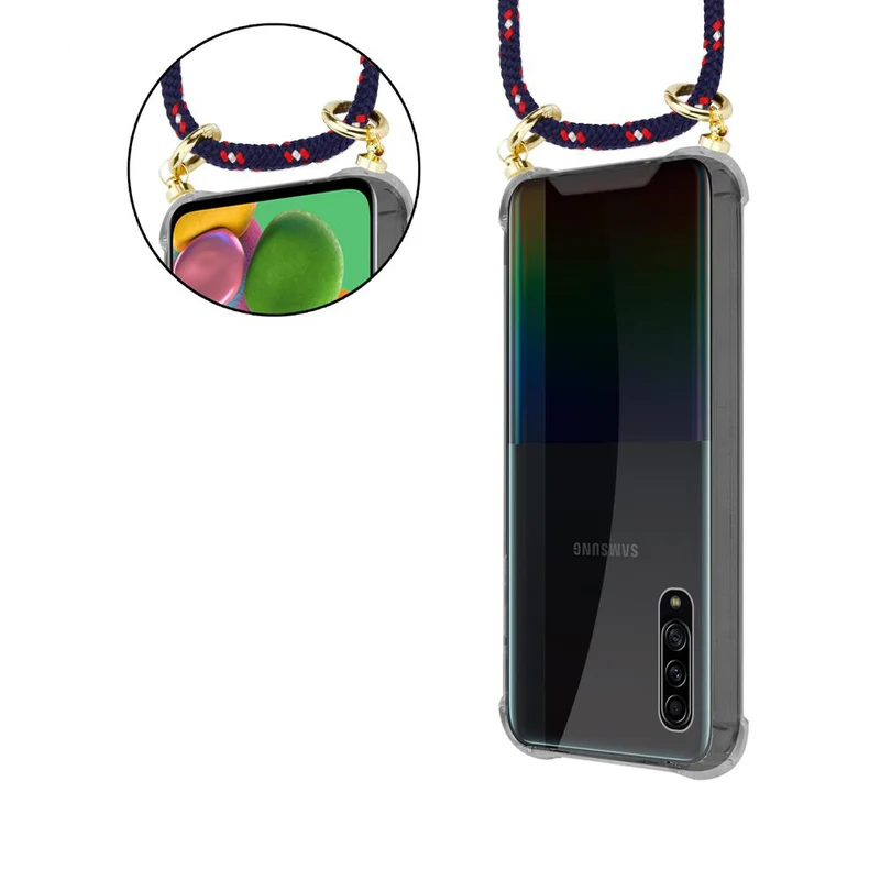 Cadorabo Handy Kette kompatibel mit Samsung Galaxy A90 5G Silikon Schutzhülle mit Gold Ringen, Kordel Band und abnehmbarem Etui