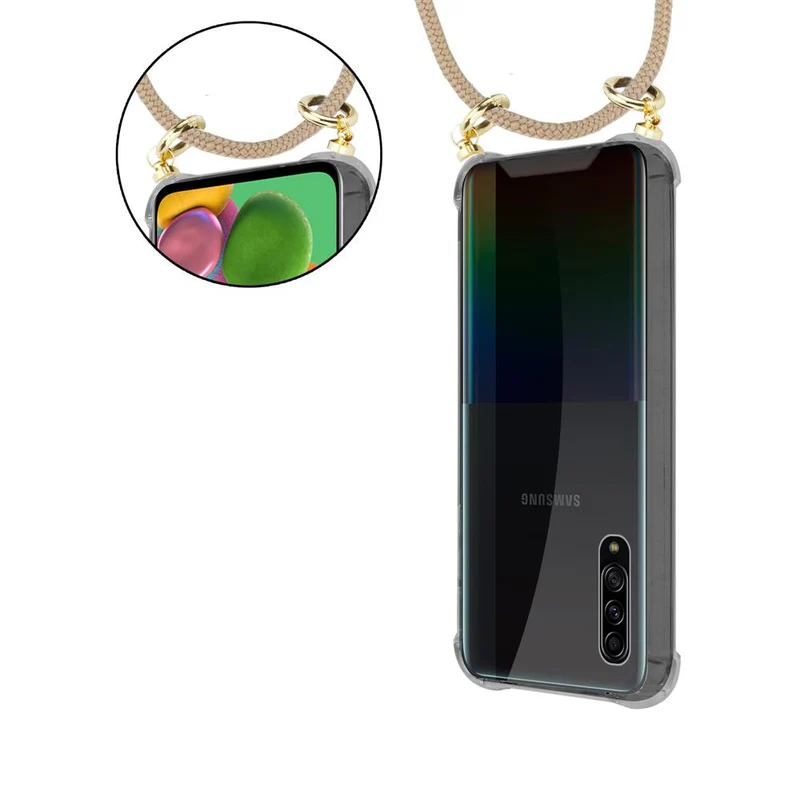 Cadorabo Handy Kette kompatibel mit Samsung Galaxy A90 5G Silikon Schutzhülle mit Gold Ringen, Kordel Band und abnehmbarem Etui