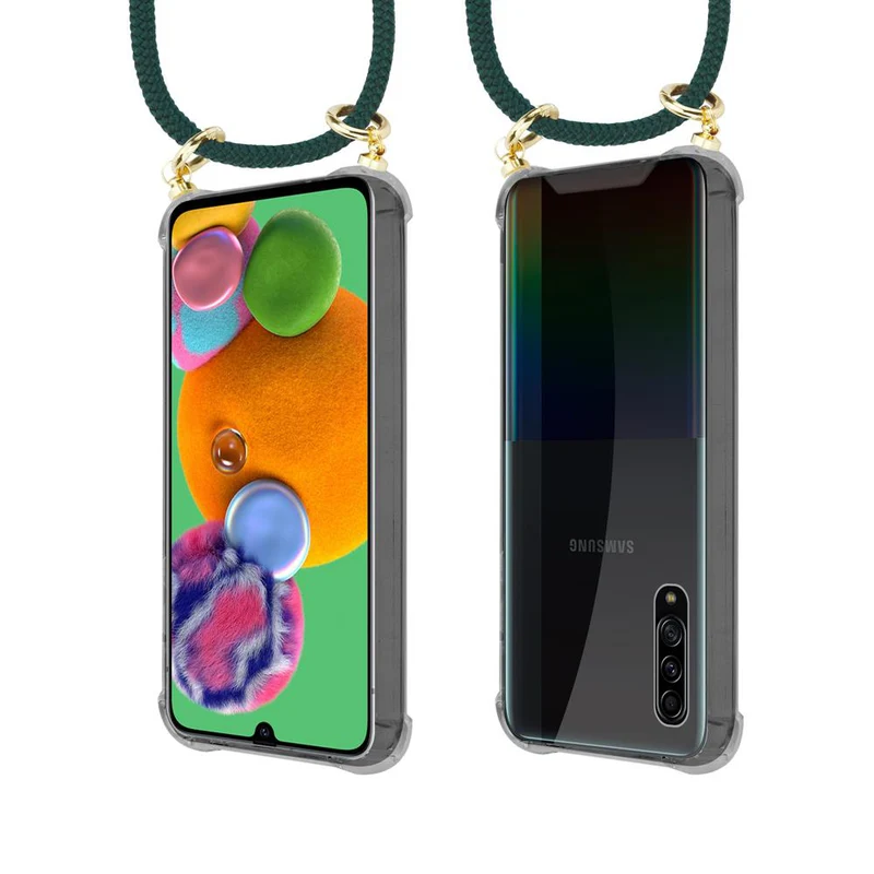 Cadorabo Handy Kette kompatibel mit Samsung Galaxy A90 5G Silikon Schutzhülle mit Gold Ringen, Kordel Band und abnehmbarem Etui