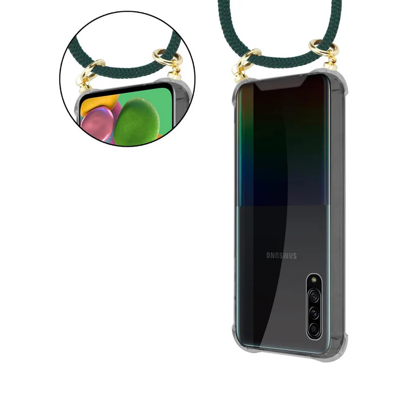 Cadorabo Handy Kette kompatibel mit Samsung Galaxy A90 5G Silikon Schutzhülle mit Gold Ringen, Kordel Band und abnehmbarem Etui