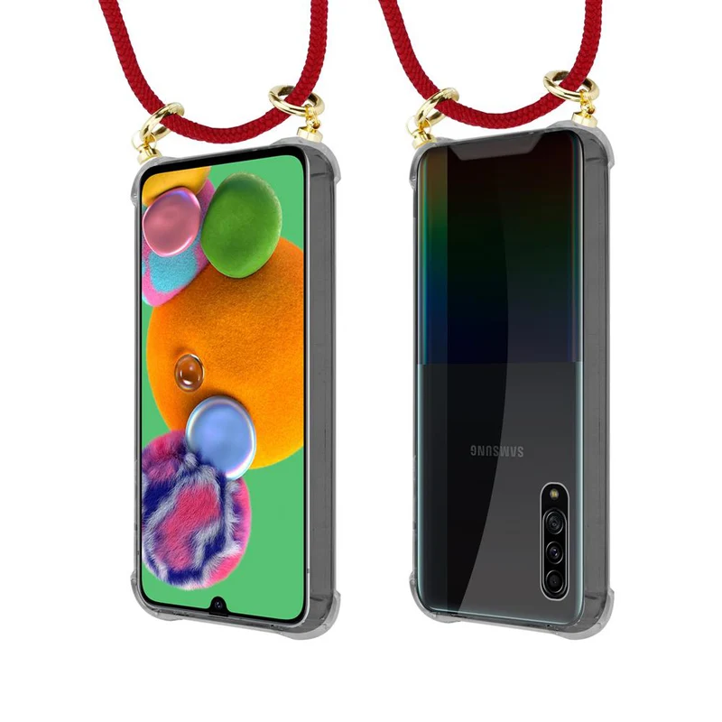Cadorabo Handy Kette kompatibel mit Samsung Galaxy A90 5G Silikon Schutzhülle mit Gold Ringen, Kordel Band und abnehmbarem Etui