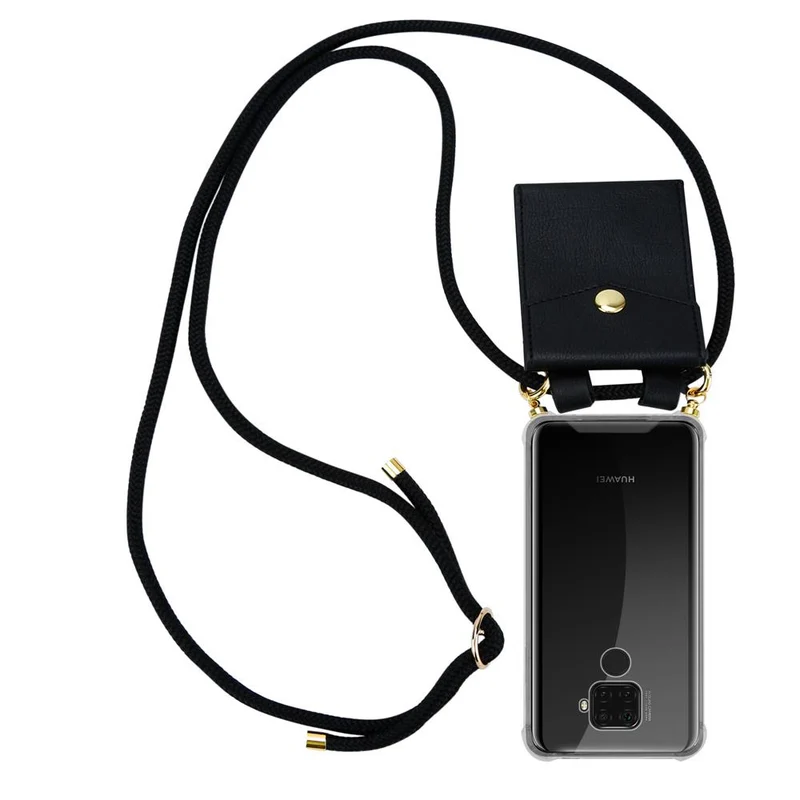 Cadorabo Handy Kette kompatibel mit Huawei MATE 30 LITE Silikon Schutzhülle mit Gold Ringen, Kordel Band und abnehmbarem Etui