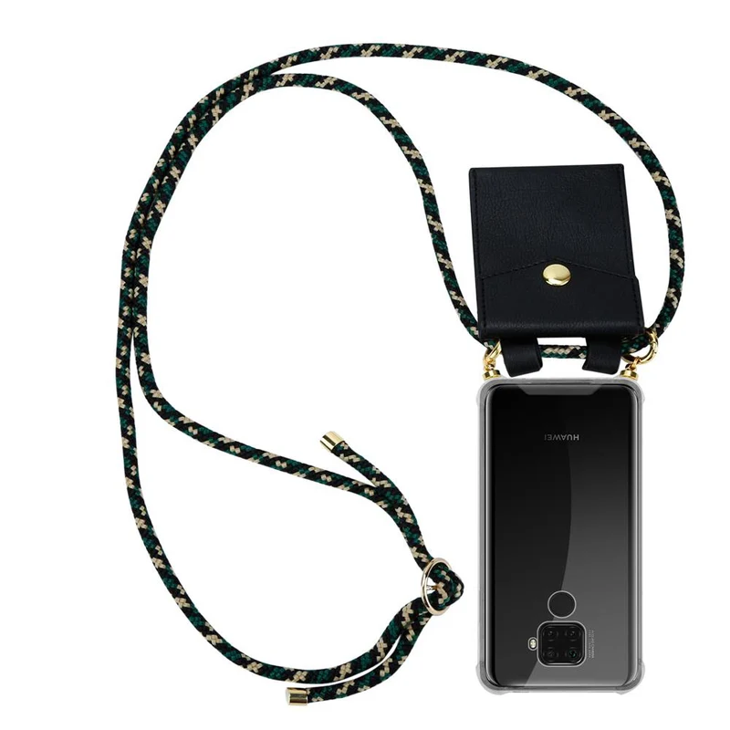 Cadorabo Handy Kette kompatibel mit Huawei MATE 30 LITE Silikon Schutzhülle mit Gold Ringen, Kordel Band und abnehmbarem Etui
