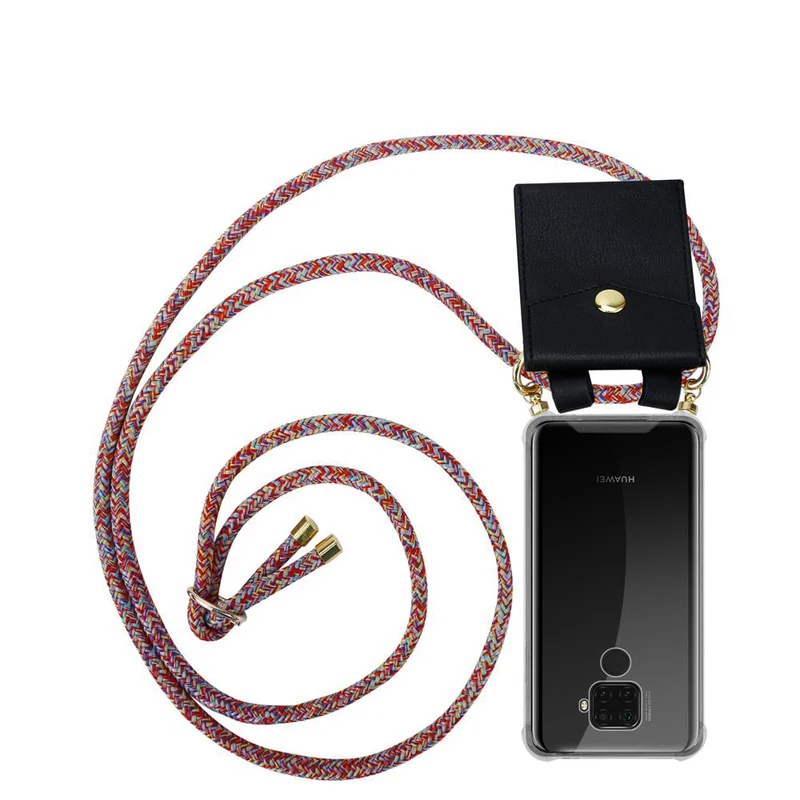 Cadorabo Handy Kette kompatibel mit Huawei MATE 30 LITE Silikon Schutzhülle mit Gold Ringen, Kordel Band und abnehmbarem Etui
