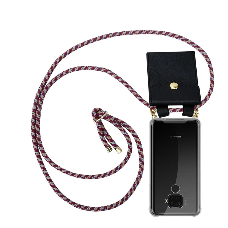 Cadorabo Handy Kette kompatibel mit Huawei MATE 30 LITE Silikon Schutzhülle mit Gold Ringen, Kordel Band und abnehmbarem Etui