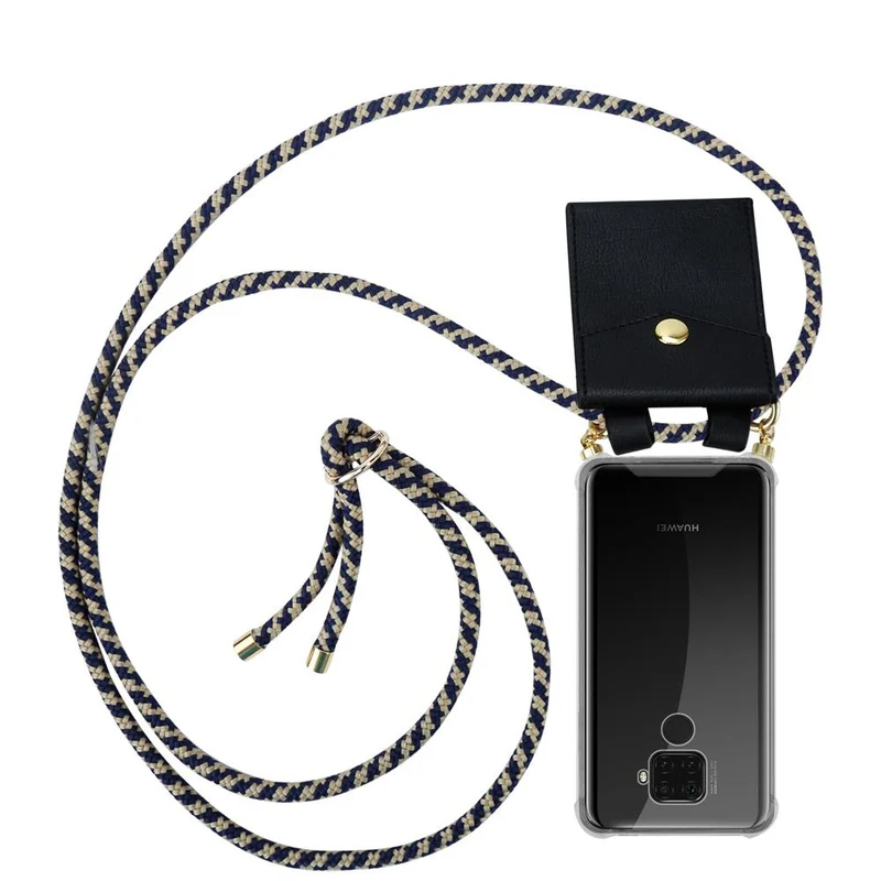 Cadorabo Handy Kette kompatibel mit Huawei MATE 30 LITE Silikon Schutzhülle mit Gold Ringen, Kordel Band und abnehmbarem Etui