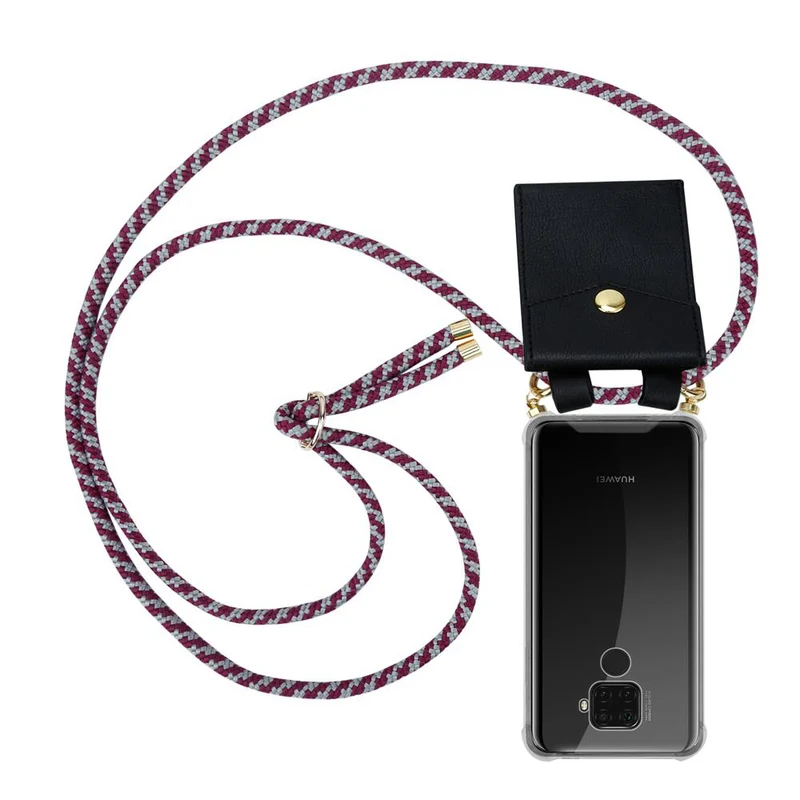 Cadorabo Handy Kette kompatibel mit Huawei MATE 30 LITE Silikon Schutzhülle mit Gold Ringen, Kordel Band und abnehmbarem Etui