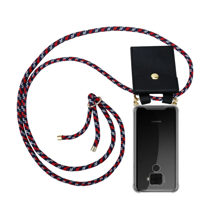 Cadorabo Handy Kette kompatibel mit Huawei MATE 30 LITE Silikon Schutzhülle mit Gold Ringen, Kordel Band und abnehmbarem Etui