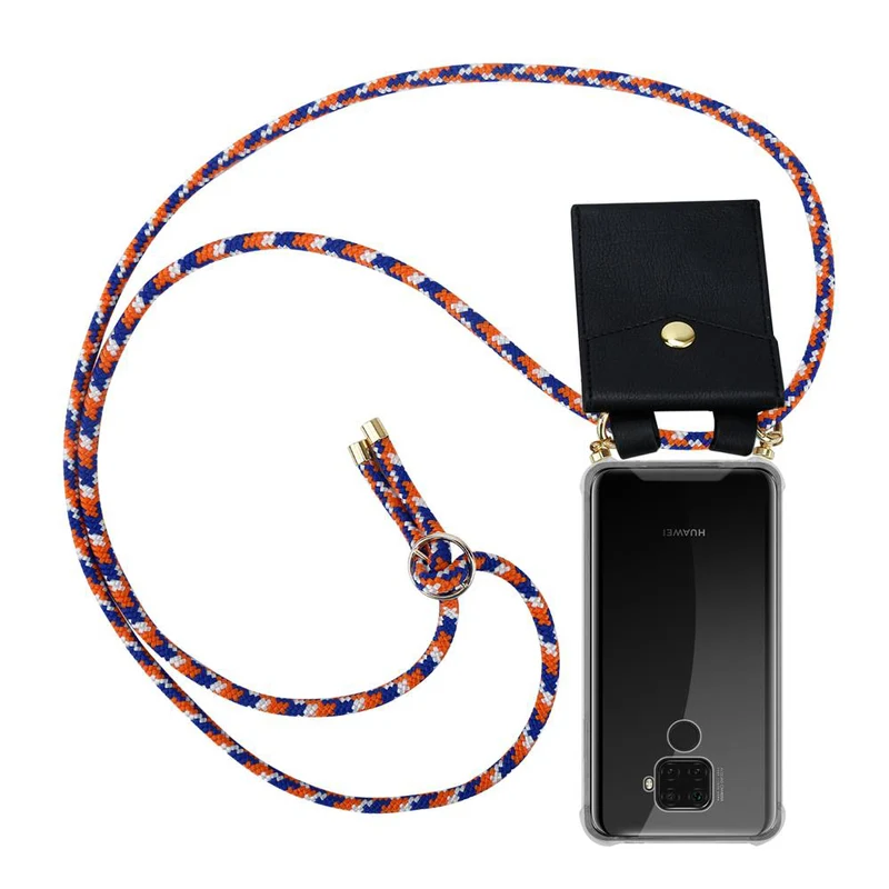 Cadorabo Handy Kette kompatibel mit Huawei MATE 30 LITE Silikon Schutzhülle mit Gold Ringen, Kordel Band und abnehmbarem Etui