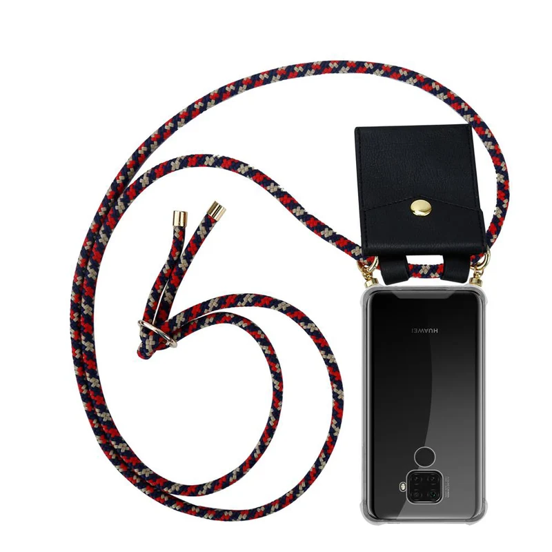 Cadorabo Handy Kette kompatibel mit Huawei MATE 30 LITE Silikon Schutzhülle mit Gold Ringen, Kordel Band und abnehmbarem Etui