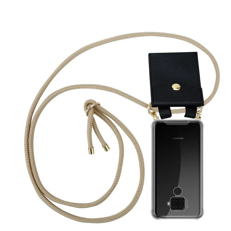 Cadorabo Handy Kette kompatibel mit Huawei MATE 30 LITE Silikon Schutzhülle mit Gold Ringen, Kordel Band und abnehmbarem Etui