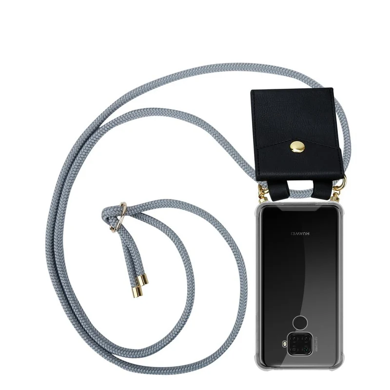 Cadorabo Handy Kette kompatibel mit Huawei MATE 30 LITE Silikon Schutzhülle mit Gold Ringen, Kordel Band und abnehmbarem Etui