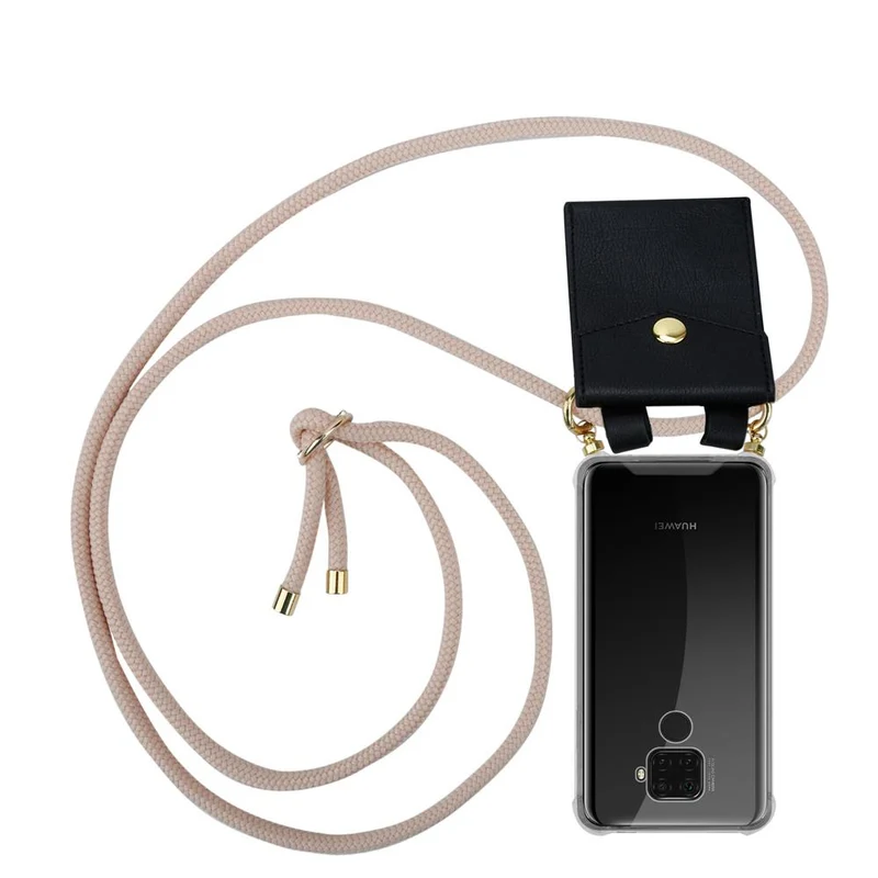 Cadorabo Handy Kette kompatibel mit Huawei MATE 30 LITE Silikon Schutzhülle mit Gold Ringen, Kordel Band und abnehmbarem Etui