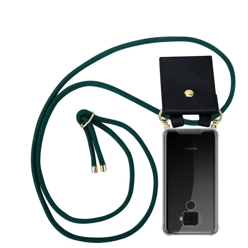 Cadorabo Handy Kette kompatibel mit Huawei MATE 30 LITE Silikon Schutzhülle mit Gold Ringen, Kordel Band und abnehmbarem Etui