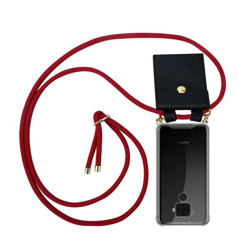 Cadorabo Handy Kette kompatibel mit Huawei MATE 30 LITE Silikon Schutzhülle mit Gold Ringen, Kordel Band und abnehmbarem Etui