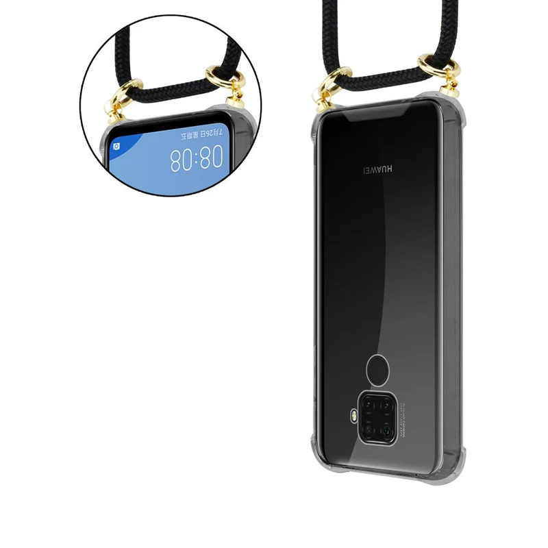 Cadorabo Handy Kette kompatibel mit Huawei MATE 30 LITE Silikon Schutzhülle mit Gold Ringen, Kordel Band und abnehmbarem Etui