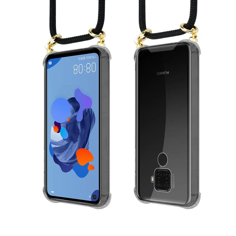 Cadorabo Handy Kette kompatibel mit Huawei MATE 30 LITE Silikon Schutzhülle mit Gold Ringen, Kordel Band und abnehmbarem Etui