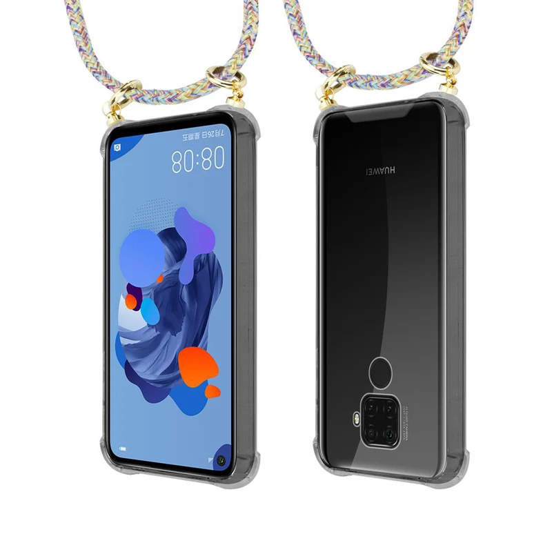 Cadorabo Handy Kette kompatibel mit Huawei MATE 30 LITE Silikon Schutzhülle mit Gold Ringen, Kordel Band und abnehmbarem Etui