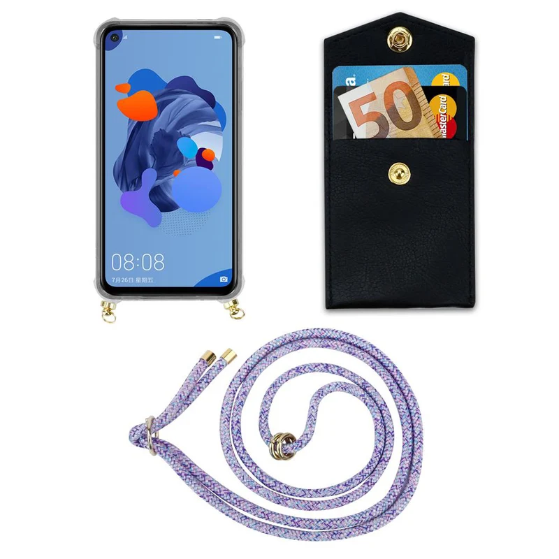 Cadorabo Handy Kette kompatibel mit Huawei MATE 30 LITE Silikon Schutzhülle mit Gold Ringen, Kordel Band und abnehmbarem Etui