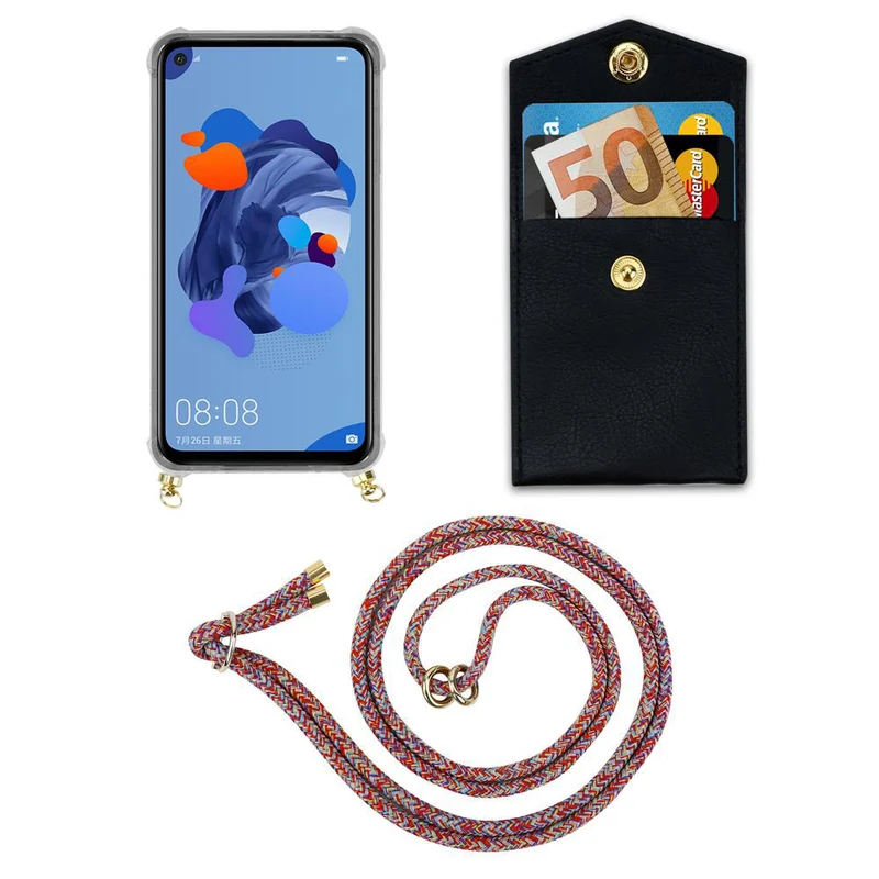 Cadorabo Handy Kette kompatibel mit Huawei MATE 30 LITE Silikon Schutzhülle mit Gold Ringen, Kordel Band und abnehmbarem Etui