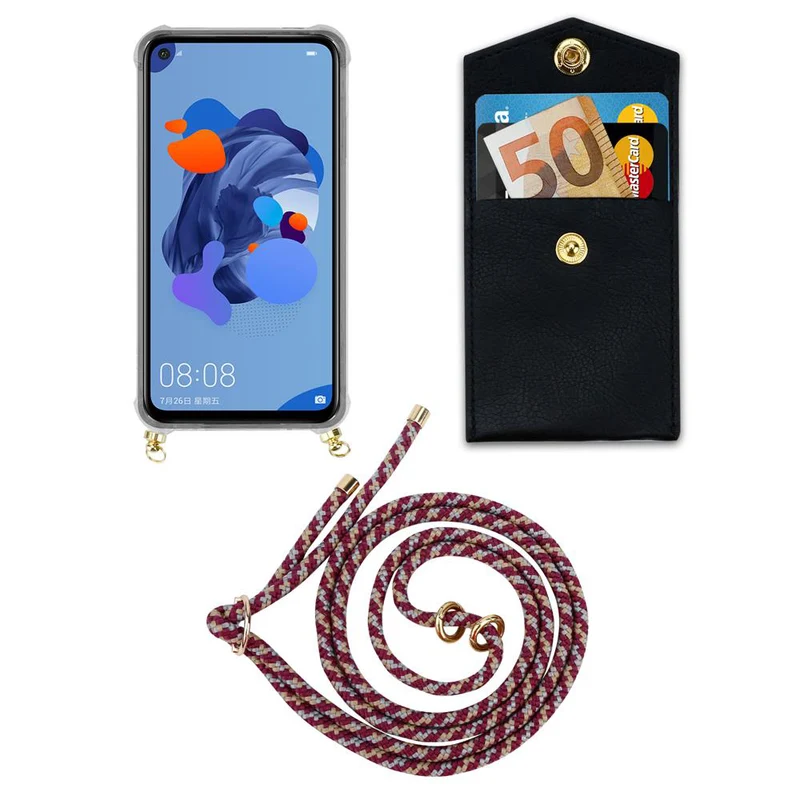 Cadorabo Handy Kette kompatibel mit Huawei MATE 30 LITE Silikon Schutzhülle mit Gold Ringen, Kordel Band und abnehmbarem Etui