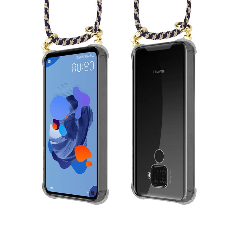 Cadorabo Handy Kette kompatibel mit Huawei MATE 30 LITE Silikon Schutzhülle mit Gold Ringen, Kordel Band und abnehmbarem Etui