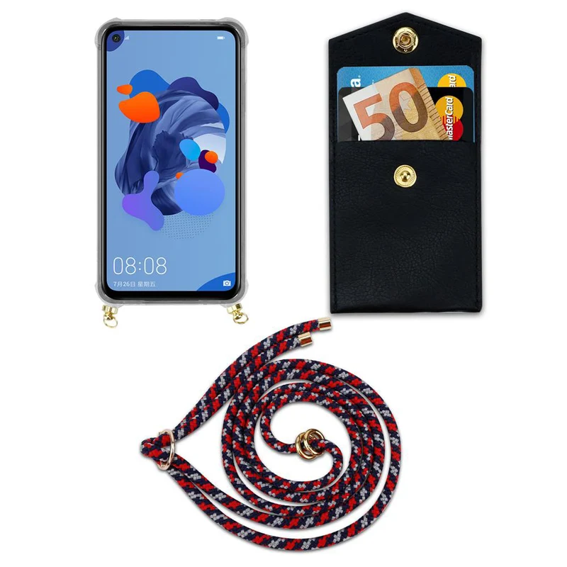 Cadorabo Handy Kette kompatibel mit Huawei MATE 30 LITE Silikon Schutzhülle mit Gold Ringen, Kordel Band und abnehmbarem Etui