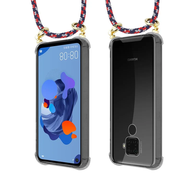Cadorabo Handy Kette kompatibel mit Huawei MATE 30 LITE Silikon Schutzhülle mit Gold Ringen, Kordel Band und abnehmbarem Etui