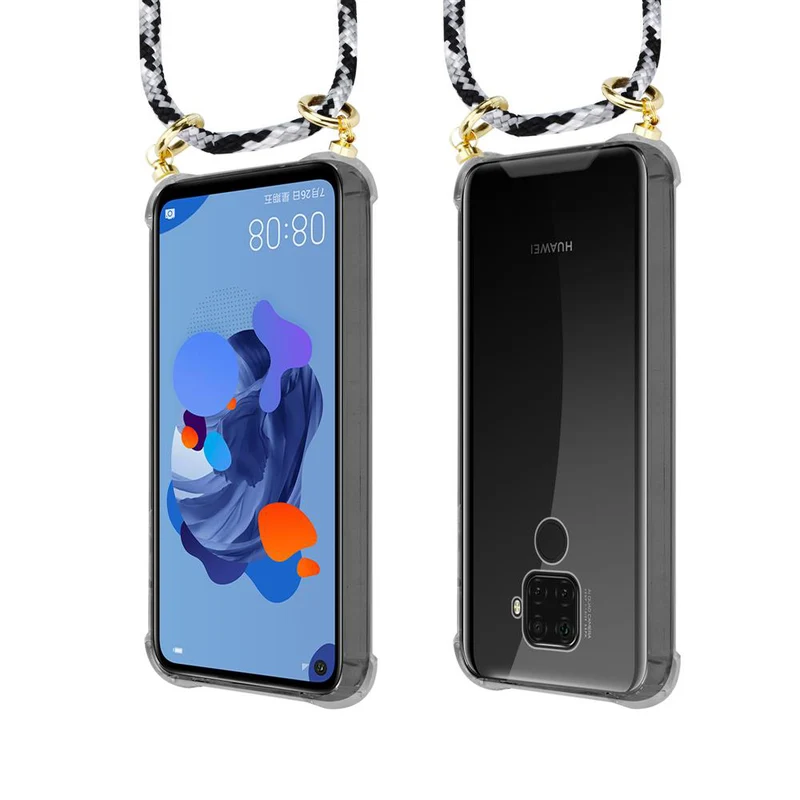 Cadorabo Handy Kette kompatibel mit Huawei MATE 30 LITE Silikon Schutzhülle mit Gold Ringen, Kordel Band und abnehmbarem Etui