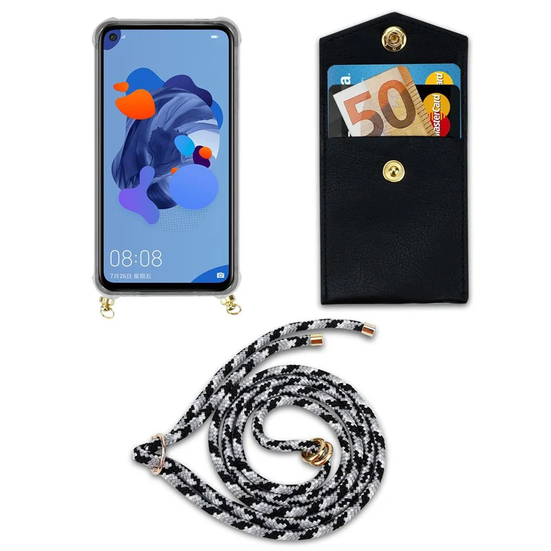 Cadorabo Handy Kette kompatibel mit Huawei MATE 30 LITE Silikon Schutzhülle mit Gold Ringen, Kordel Band und abnehmbarem Etui