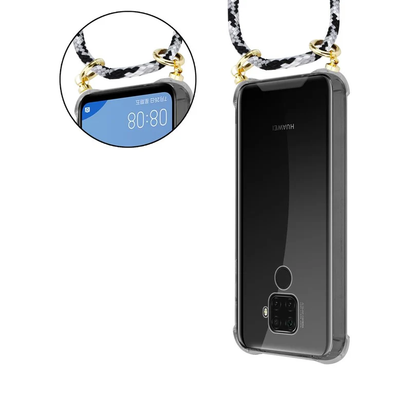 Cadorabo Handy Kette kompatibel mit Huawei MATE 30 LITE Silikon Schutzhülle mit Gold Ringen, Kordel Band und abnehmbarem Etui