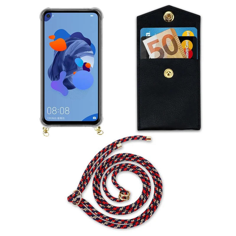 Cadorabo Handy Kette kompatibel mit Huawei MATE 30 LITE Silikon Schutzhülle mit Gold Ringen, Kordel Band und abnehmbarem Etui