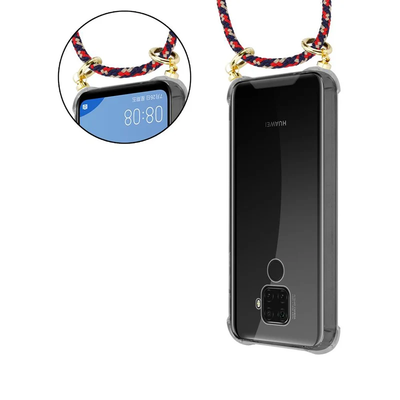 Cadorabo Handy Kette kompatibel mit Huawei MATE 30 LITE Silikon Schutzhülle mit Gold Ringen, Kordel Band und abnehmbarem Etui