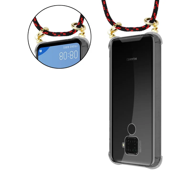 Cadorabo Handy Kette kompatibel mit Huawei MATE 30 LITE Silikon Schutzhülle mit Gold Ringen, Kordel Band und abnehmbarem Etui