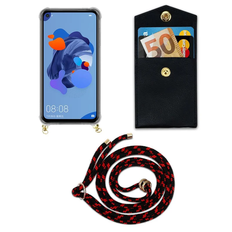 Cadorabo Handy Kette kompatibel mit Huawei MATE 30 LITE Silikon Schutzhülle mit Gold Ringen, Kordel Band und abnehmbarem Etui