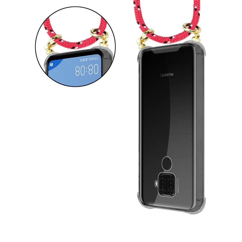 Cadorabo Handy Kette kompatibel mit Huawei MATE 30 LITE Silikon Schutzhülle mit Gold Ringen, Kordel Band und abnehmbarem Etui