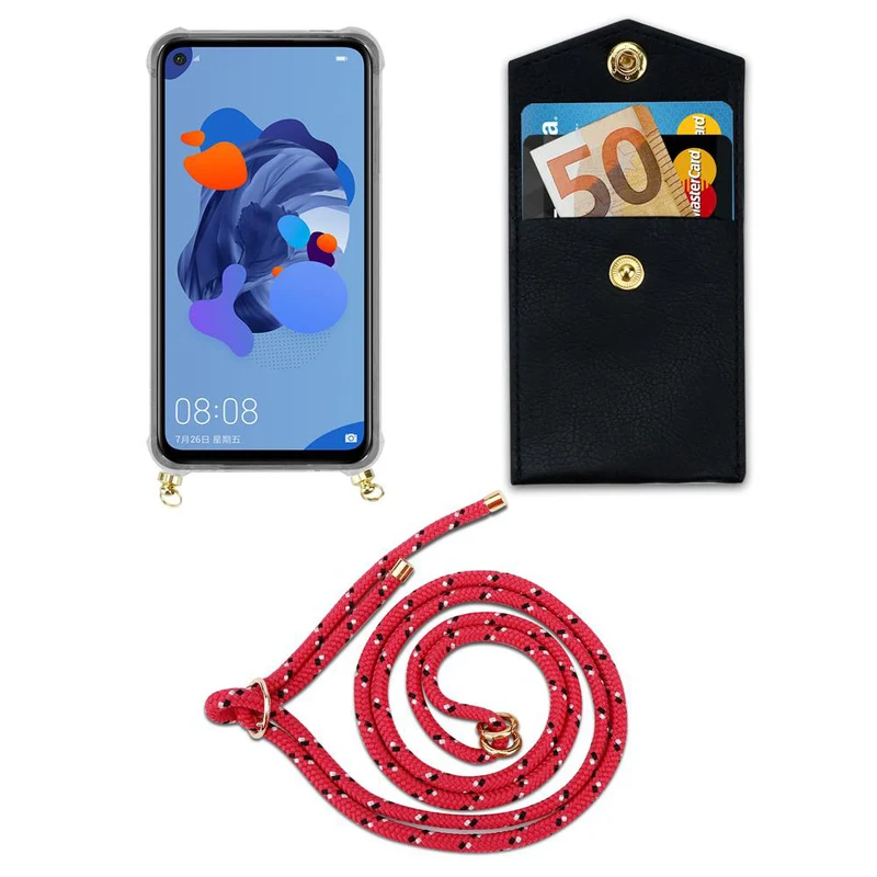 Cadorabo Handy Kette kompatibel mit Huawei MATE 30 LITE Silikon Schutzhülle mit Gold Ringen, Kordel Band und abnehmbarem Etui