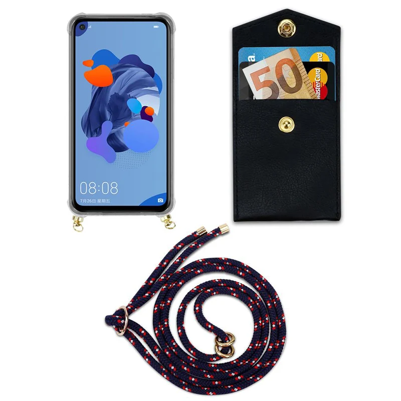 Cadorabo Handy Kette kompatibel mit Huawei MATE 30 LITE Silikon Schutzhülle mit Gold Ringen, Kordel Band und abnehmbarem Etui