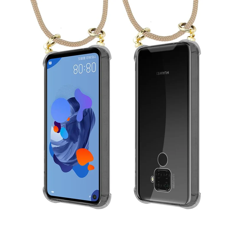 Cadorabo Handy Kette kompatibel mit Huawei MATE 30 LITE Silikon Schutzhülle mit Gold Ringen, Kordel Band und abnehmbarem Etui