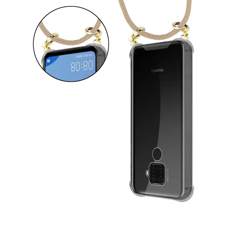 Cadorabo Handy Kette kompatibel mit Huawei MATE 30 LITE Silikon Schutzhülle mit Gold Ringen, Kordel Band und abnehmbarem Etui