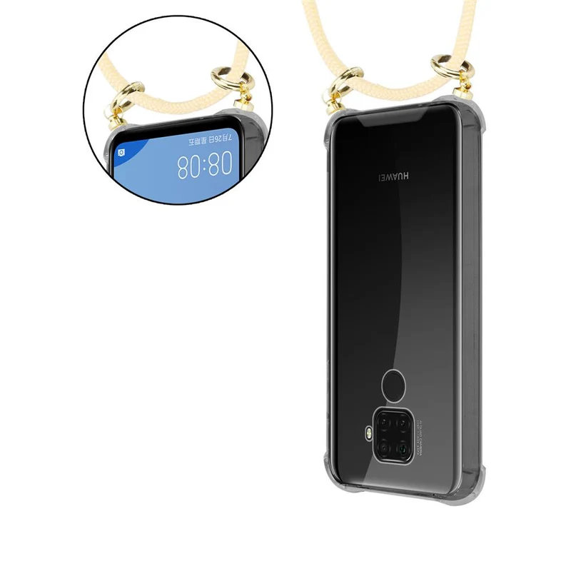 Cadorabo Handy Kette kompatibel mit Huawei MATE 30 LITE Silikon Schutzhülle mit Gold Ringen, Kordel Band und abnehmbarem Etui