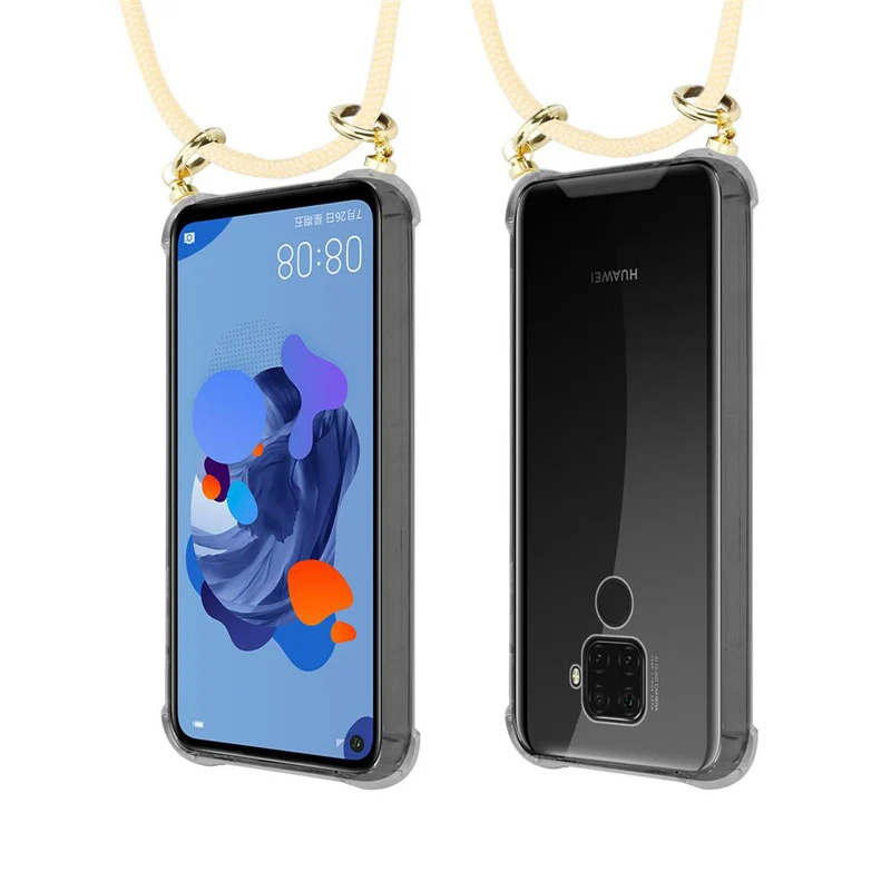 Cadorabo Handy Kette kompatibel mit Huawei MATE 30 LITE Silikon Schutzhülle mit Gold Ringen, Kordel Band und abnehmbarem Etui