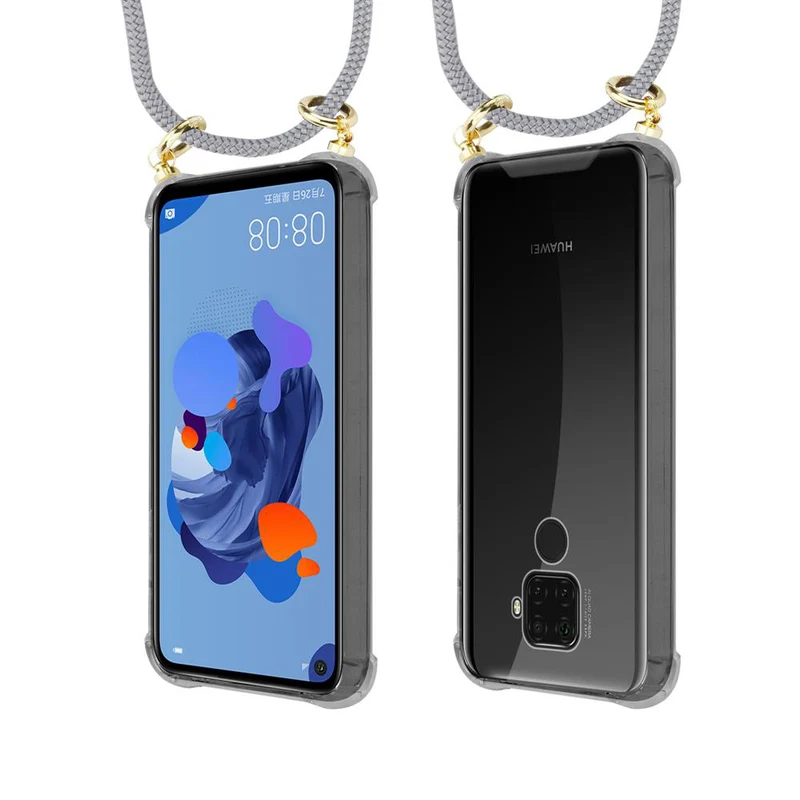 Cadorabo Handy Kette kompatibel mit Huawei MATE 30 LITE Silikon Schutzhülle mit Gold Ringen, Kordel Band und abnehmbarem Etui