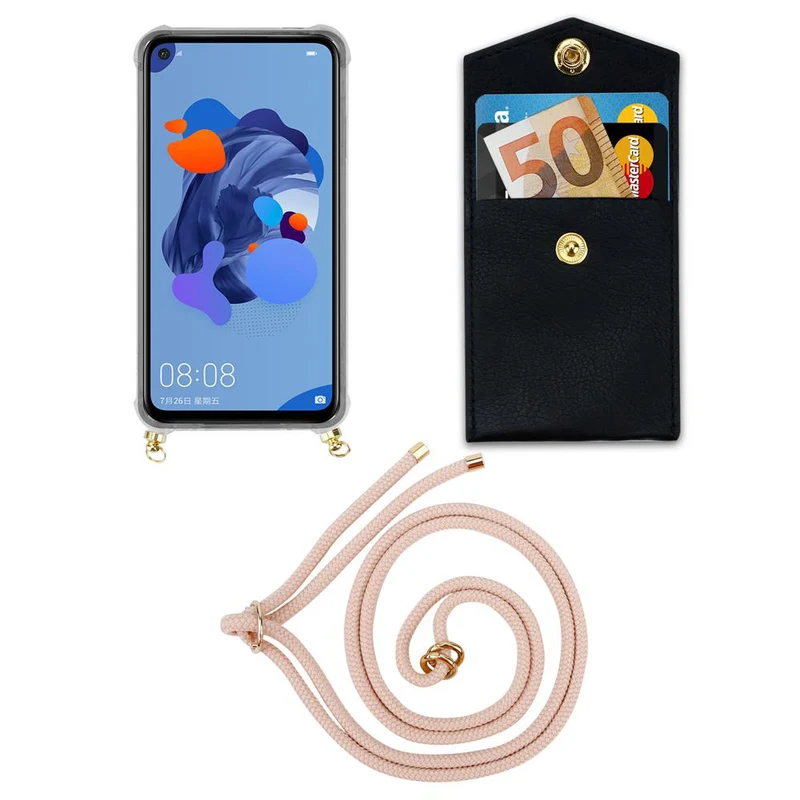 Cadorabo Handy Kette kompatibel mit Huawei MATE 30 LITE Silikon Schutzhülle mit Gold Ringen, Kordel Band und abnehmbarem Etui