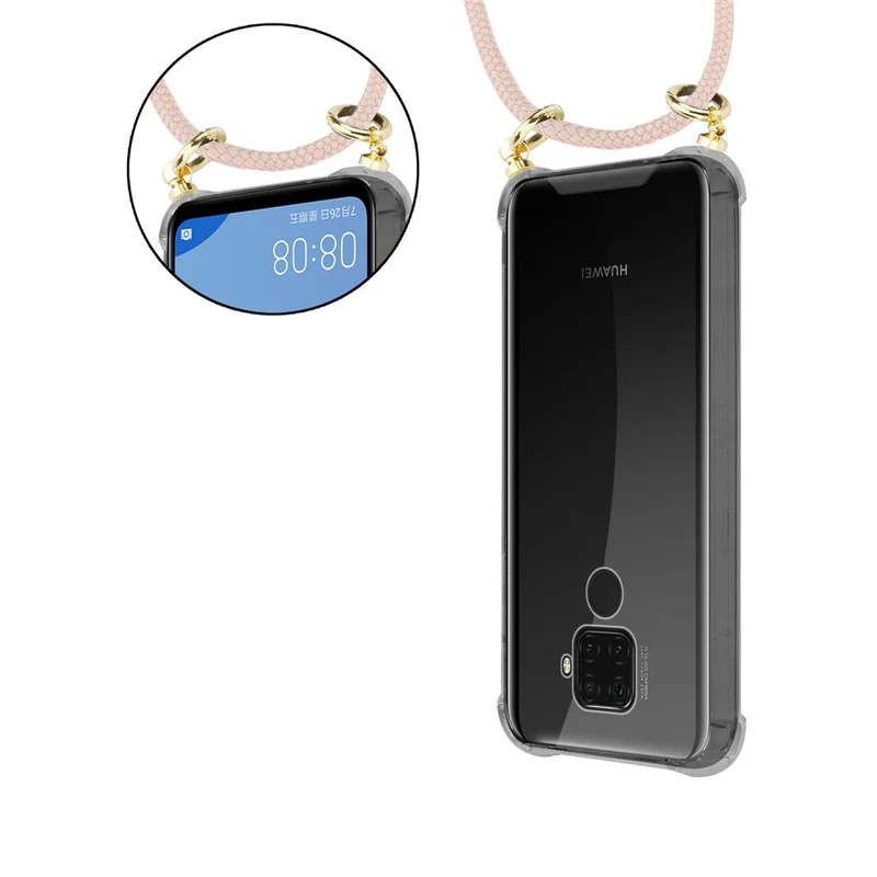 Cadorabo Handy Kette kompatibel mit Huawei MATE 30 LITE Silikon Schutzhülle mit Gold Ringen, Kordel Band und abnehmbarem Etui
