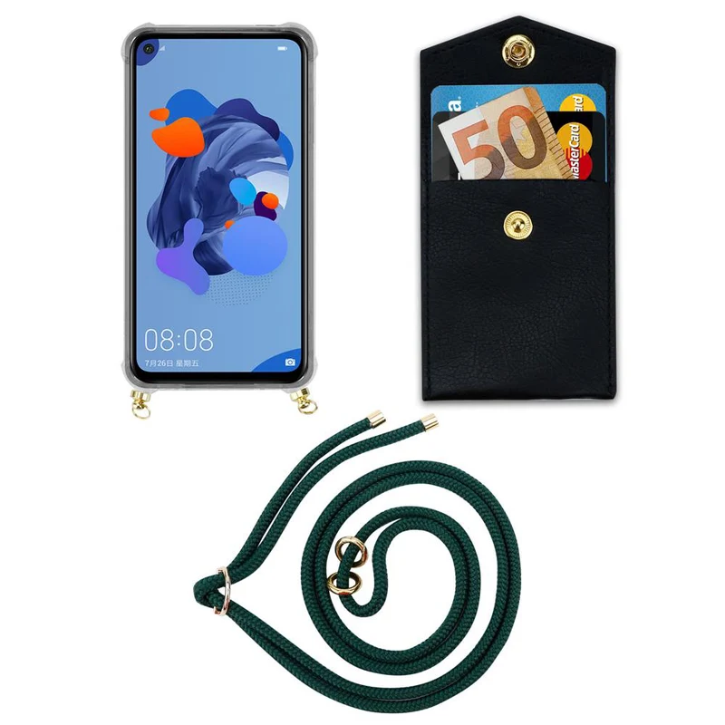 Cadorabo Handy Kette kompatibel mit Huawei MATE 30 LITE Silikon Schutzhülle mit Gold Ringen, Kordel Band und abnehmbarem Etui