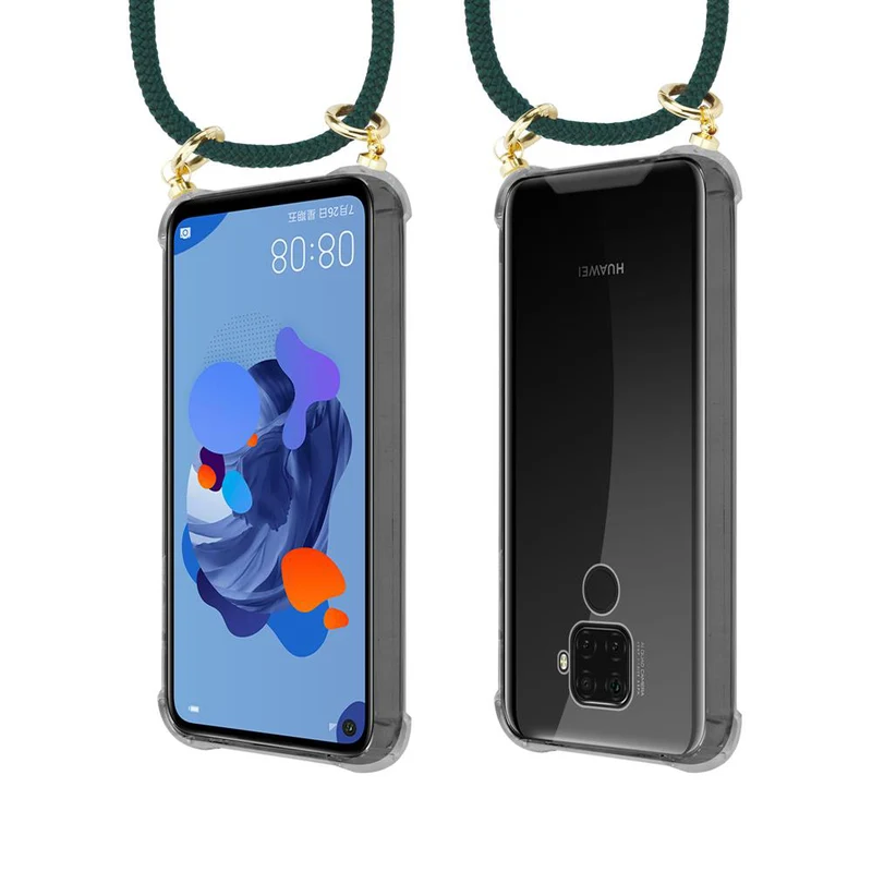 Cadorabo Handy Kette kompatibel mit Huawei MATE 30 LITE Silikon Schutzhülle mit Gold Ringen, Kordel Band und abnehmbarem Etui