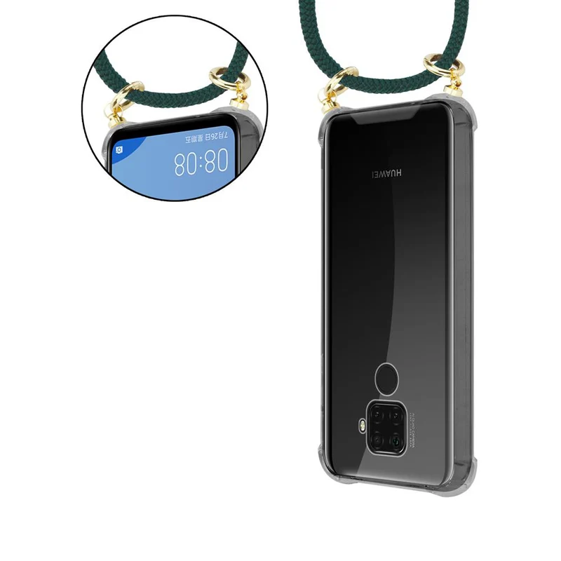 Cadorabo Handy Kette kompatibel mit Huawei MATE 30 LITE Silikon Schutzhülle mit Gold Ringen, Kordel Band und abnehmbarem Etui