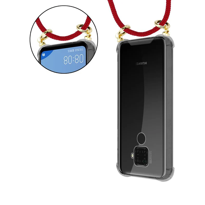 Cadorabo Handy Kette kompatibel mit Huawei MATE 30 LITE Silikon Schutzhülle mit Gold Ringen, Kordel Band und abnehmbarem Etui